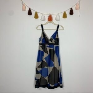 Sue Wong Silk Chiffon Dress Black Blue Abstract Pattern Size 4